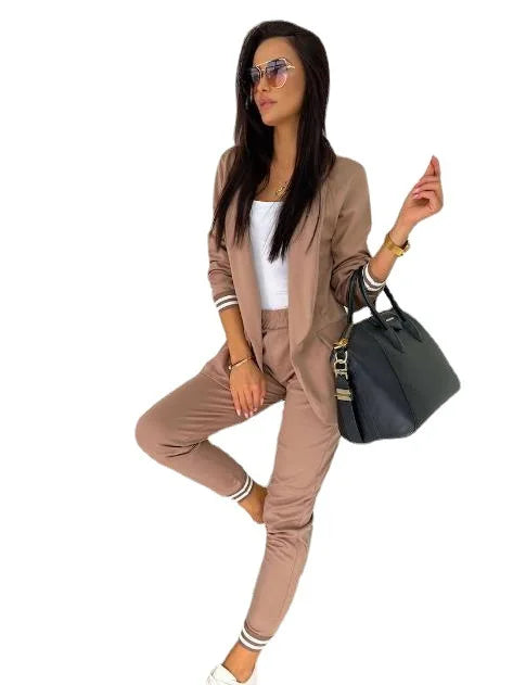 High-quality new women's fall and winter in Europe and the United States new simple fashion solid color long-sleeved suit suit