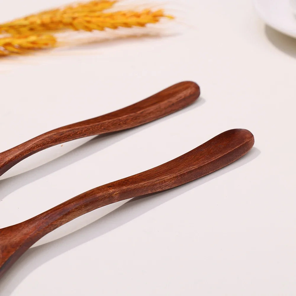 1-12PCS Wooden Tea Spoons Long-handle Soup Scoop Ellipse Ladle Sets Kitchen Spice Honey Coffee Stir Spoons Home Tableware Supply