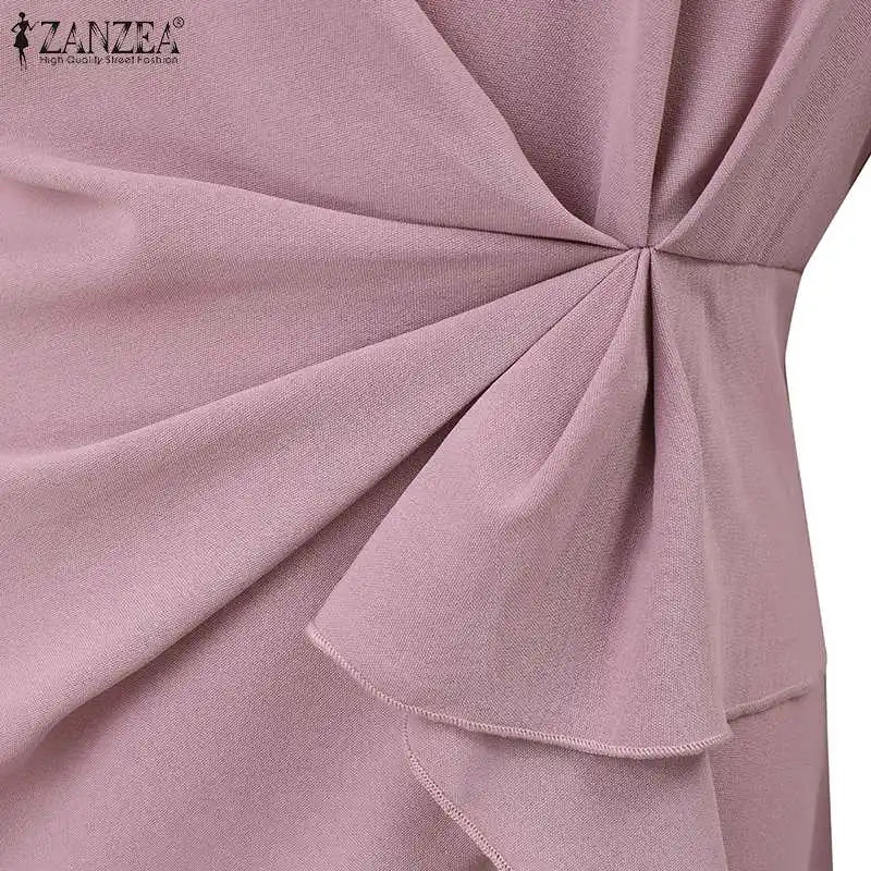 ZANZEA Summer Women Half Sleeved Party Sundress Elegant Office OL Dress Fashion Holiday Work Vestidos Solid Knee Length Robe