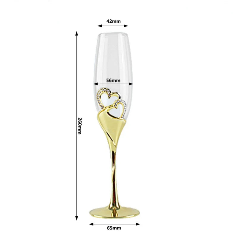 2PCs  Crystal Goblet Wedding Wholesale  Couple Cups Goblet Sparkling Wine Glass Simple Heart-Shaped Champagne Glass