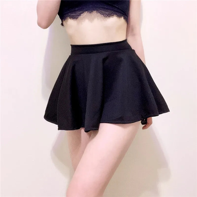 Lady Mini Skirts Outdoor Sexy Sweet Harajuku Girls Dance Short Skirt Street Wear High Waist Big Hem Flared Pleated Women Skirts