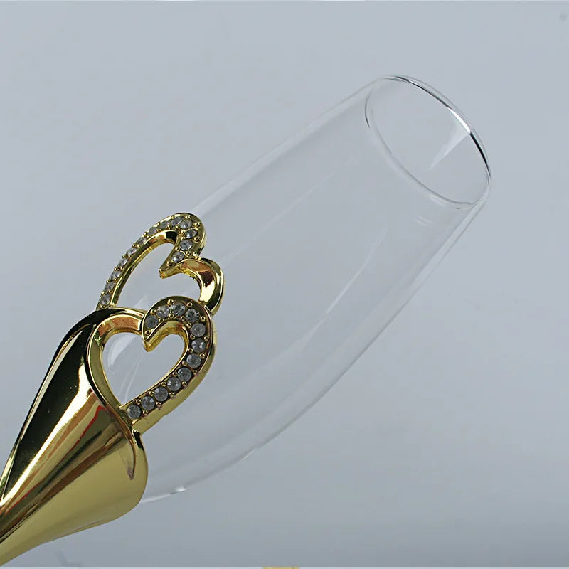 2PCs  Crystal Goblet Wedding Wholesale  Couple Cups Goblet Sparkling Wine Glass Simple Heart-Shaped Champagne Glass