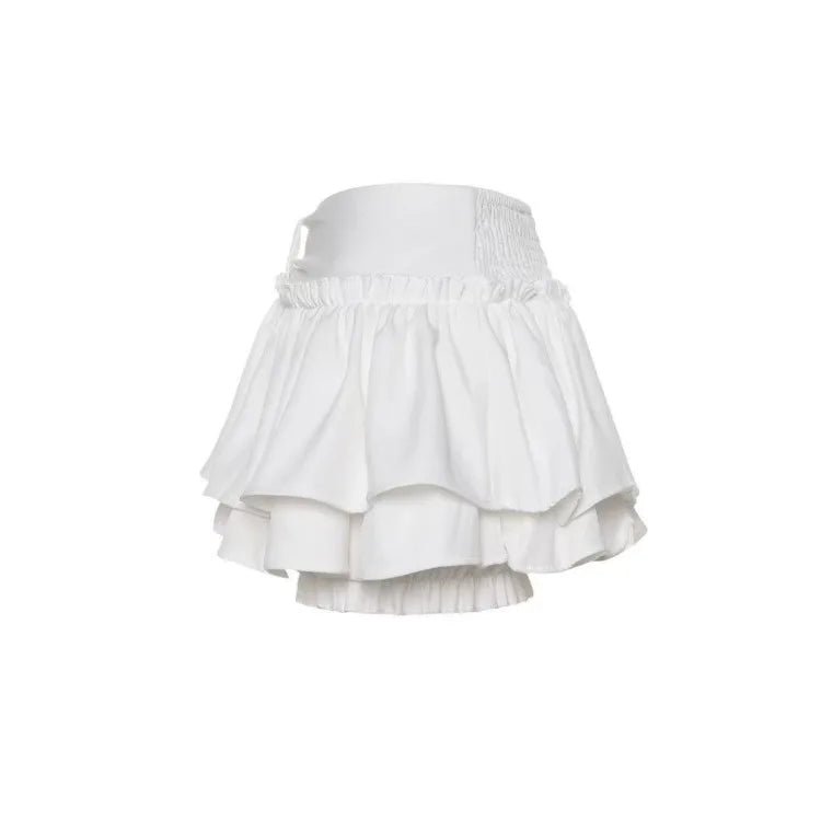 2025 Summer New White Shorts Skirts Sweet All-match Ruched A-line Cake Skirt for Women Y2k Grunge High Wasit Faldas Mujer