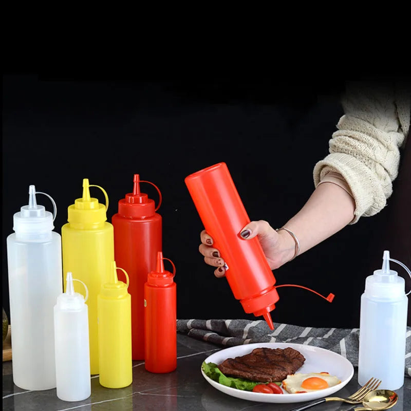 240/360/480/720ML Condiment Squeeze Bottles For Ketchup Mustard Mayo Hot Sauces Olive Oil Bottles Kitchen Gadget