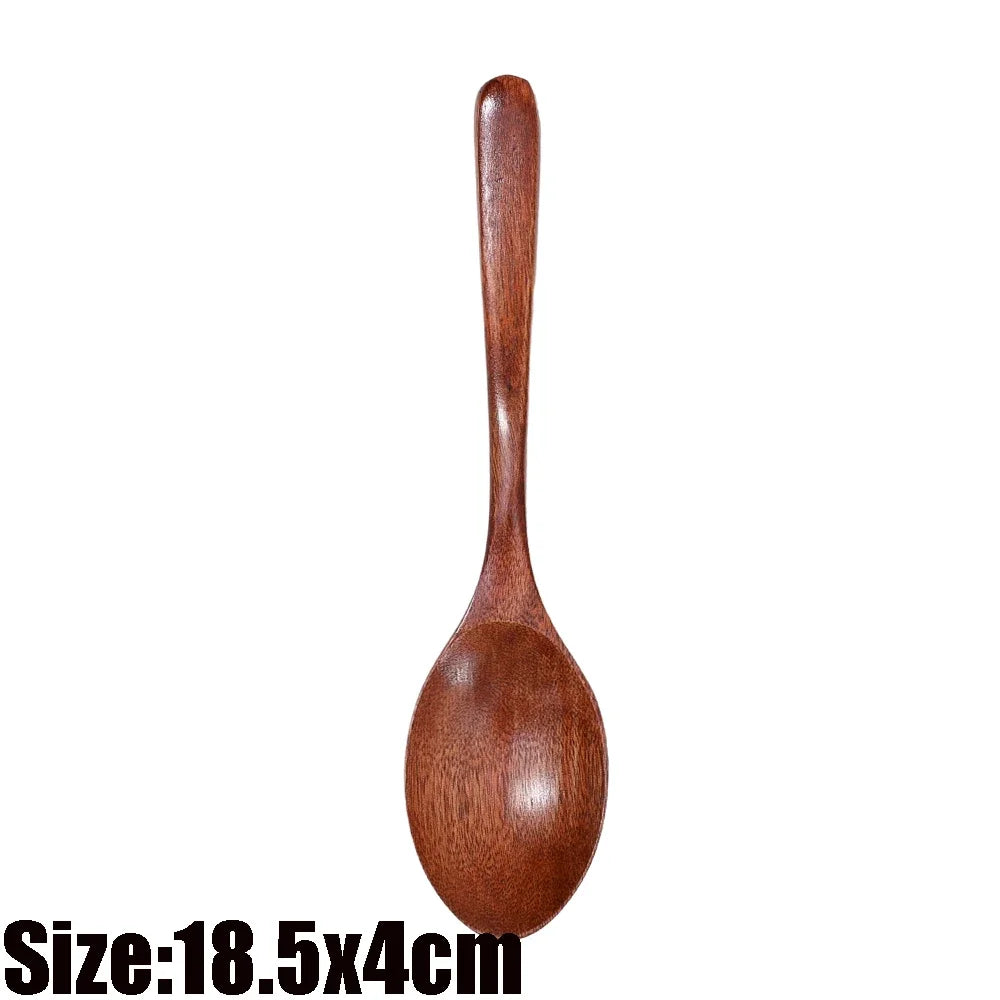 1-12PCS Wooden Tea Spoons Long-handle Soup Scoop Ellipse Ladle Sets Kitchen Spice Honey Coffee Stir Spoons Home Tableware Supply