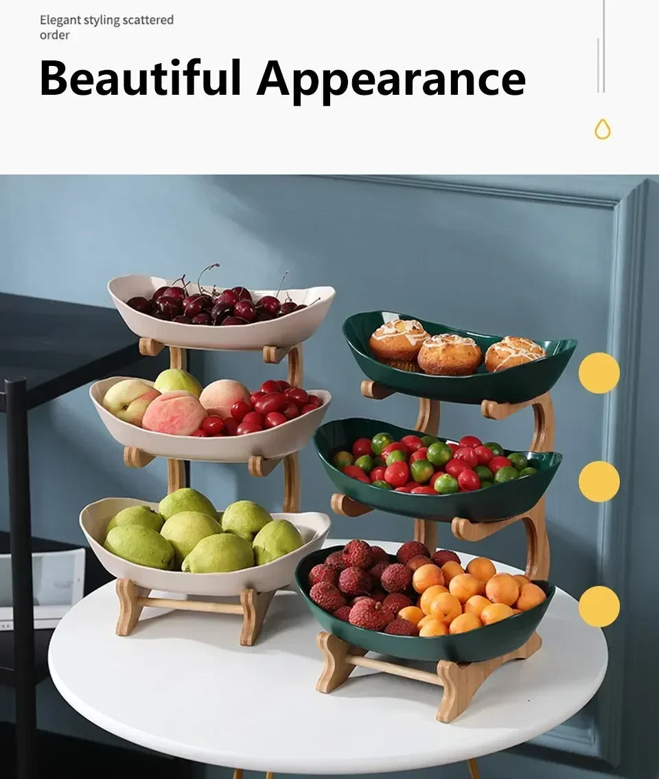 1/2/3 Tier Plate Holder Set Table Fruit Bowl Plates Table Plates Dinnerware Kitchen Candy Cake Trays Wooden Tableware Dishes