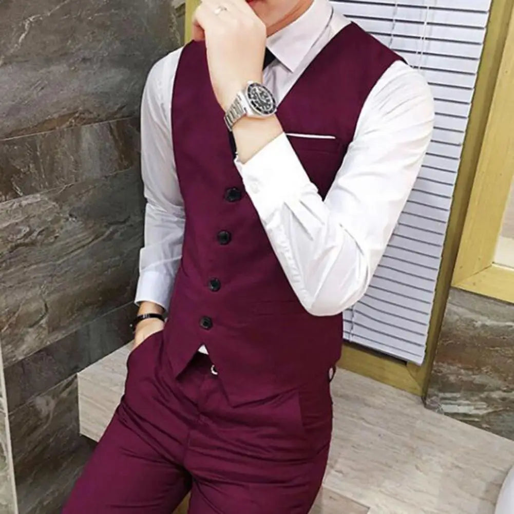 Gentleman Waistcoat Close-fitting High-quality Men's Business Vest Solid Color Wedding Waistcoat Waiter Barkeeper Waistcoat