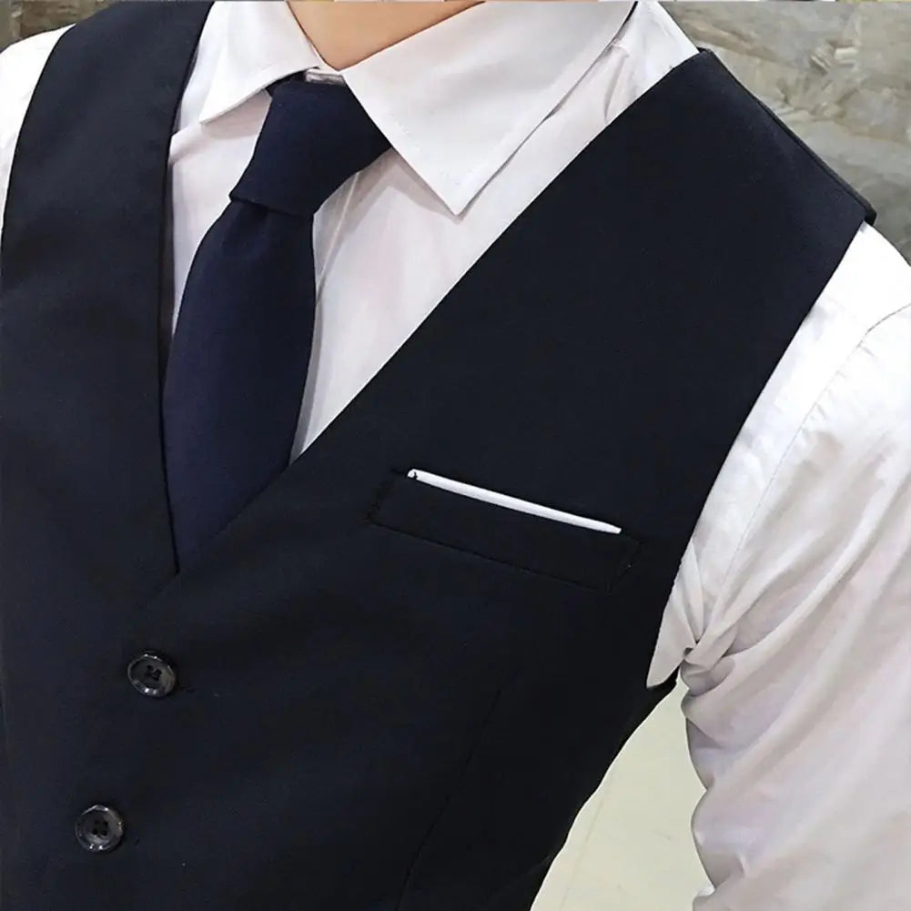 Gentleman Waistcoat Close-fitting High-quality Men's Business Vest Solid Color Wedding Waistcoat Waiter Barkeeper Waistcoat