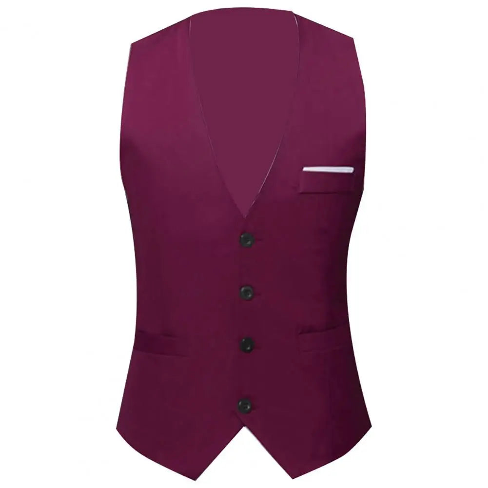 Gentleman Waistcoat Close-fitting High-quality Men's Business Vest Solid Color Wedding Waistcoat Waiter Barkeeper Waistcoat