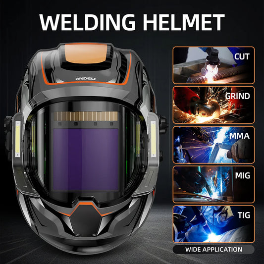 ANDELI Auto Darkening Welding Helmet with Large Viewing True Color Welding Mask 4 Arc Sensor 1/1/1/2 for Welding Cut Grind Area