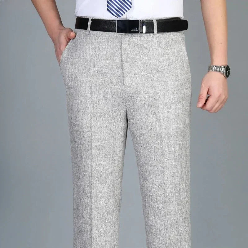 High Waist Man Suits Pants Office Baggy Trousers for Men Work Tailoring Formal Quality Fabric Designer Clothes Thin Casual Wear