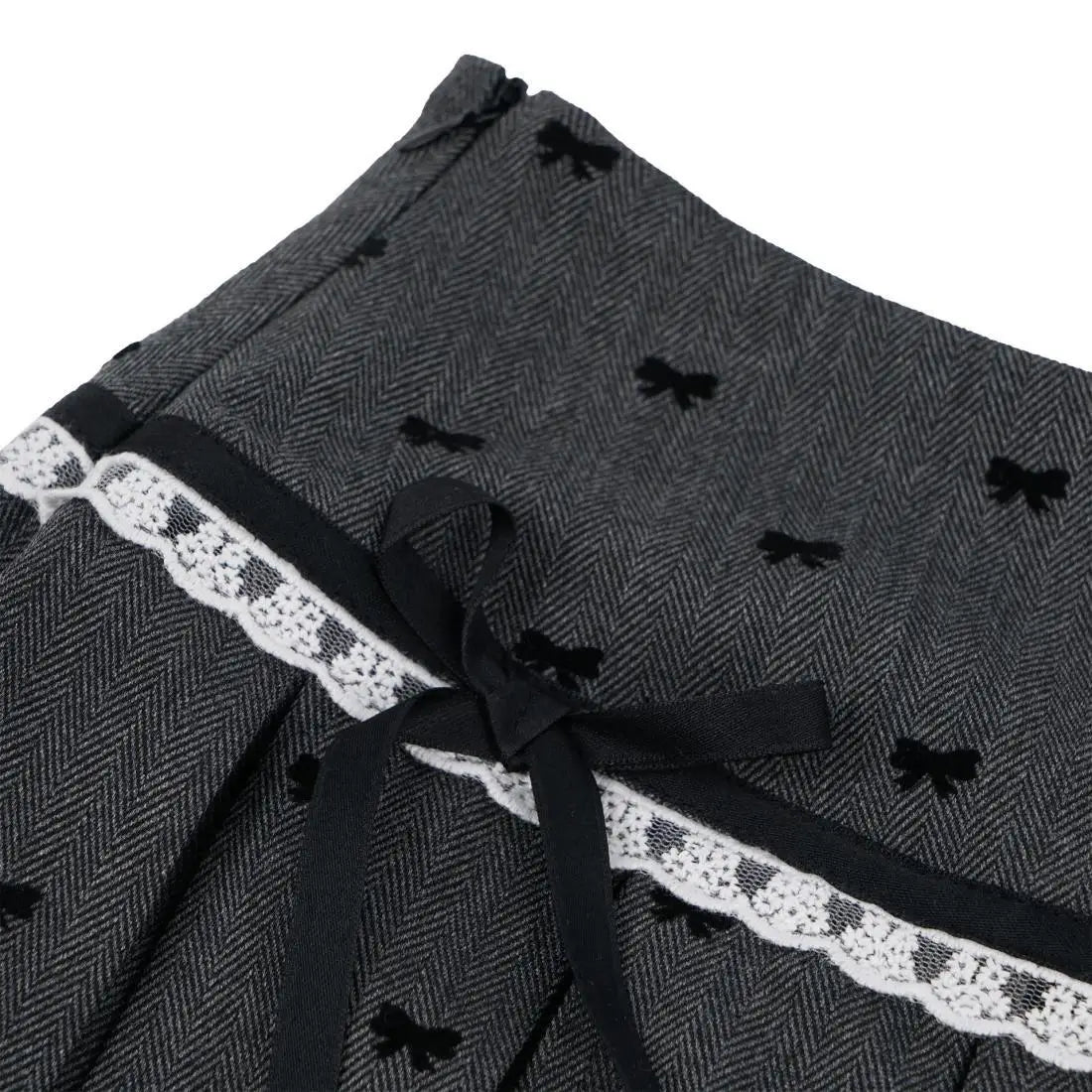 College Style Gray Bow Lace Mini Plaid Skirt for Women Summer New Chic Spicy Girl High Waist Slim A-line Short Skirts for Women