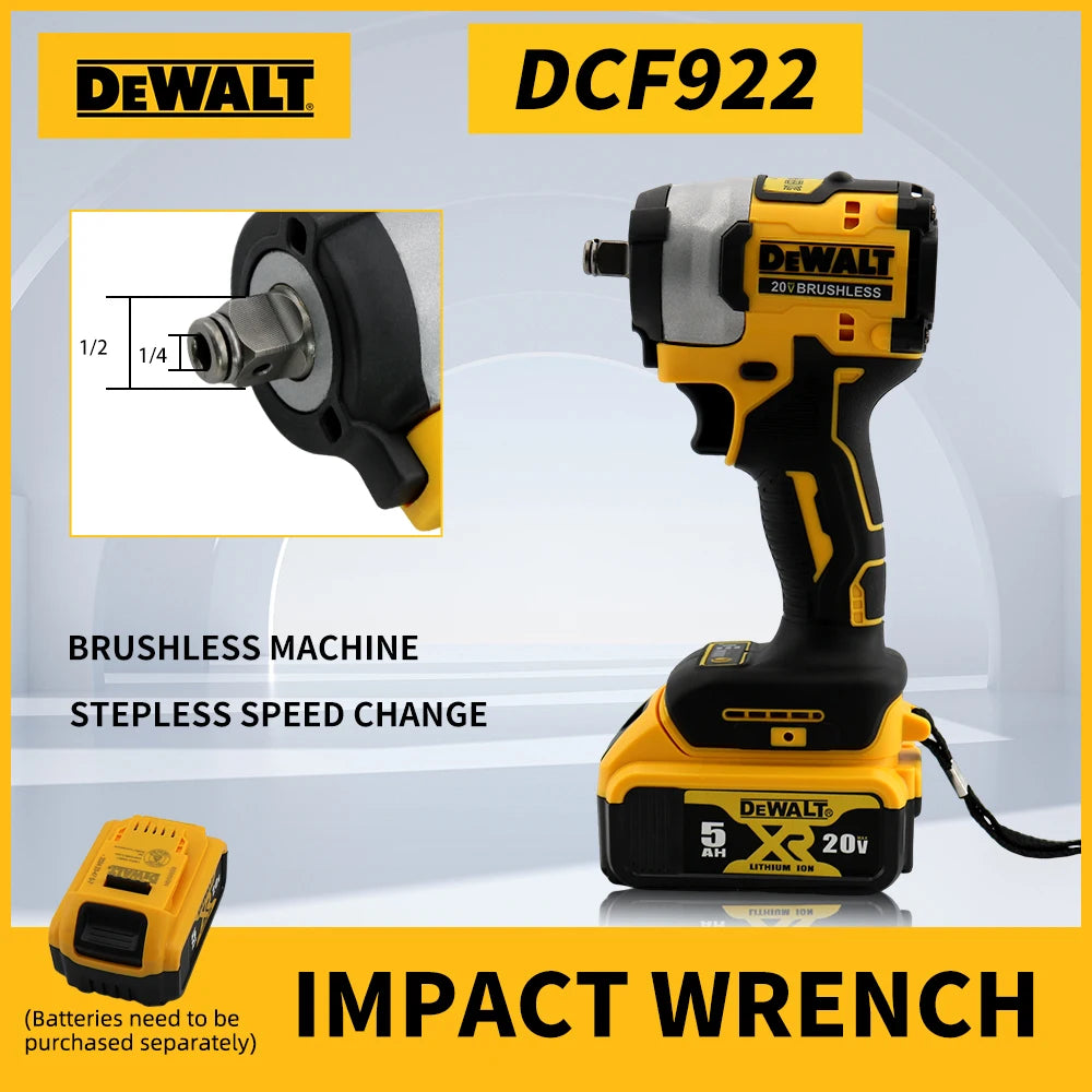 DEWALT DCF922 Cordless Impact Wrench 406NM Key Impact Brushless Electric Tool 20V Variable Speed Rechargeable Wrench