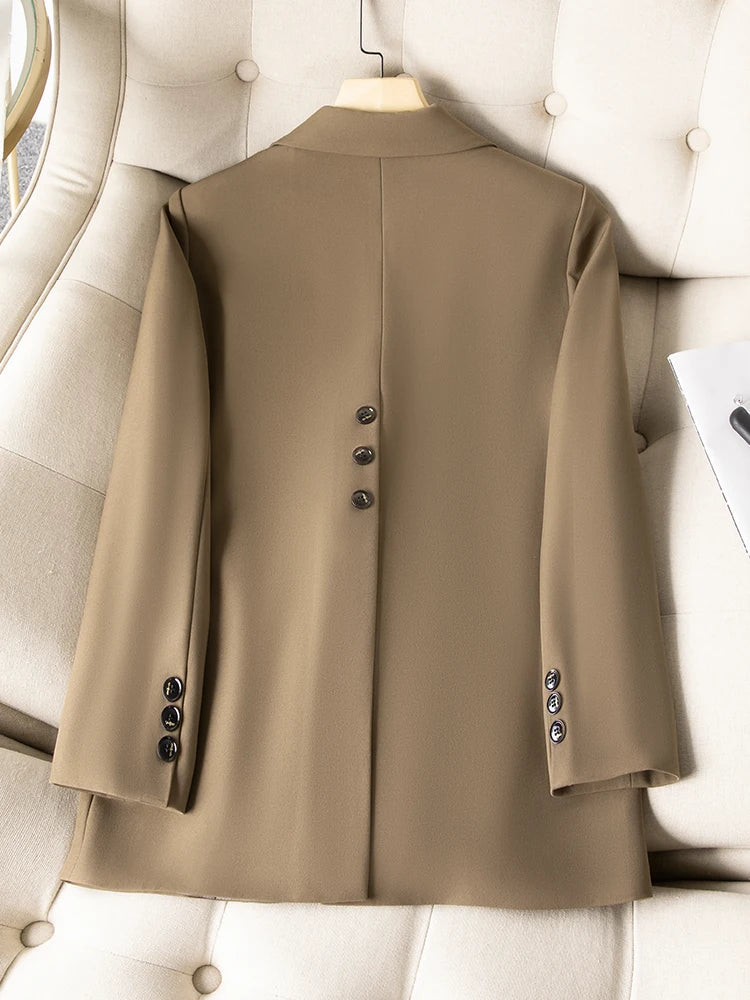 Khaki Black Green Women Solid Formal Blazer Coat Female Long Sleeve Single Button Straight Jacket For Office Ladies Work Wear