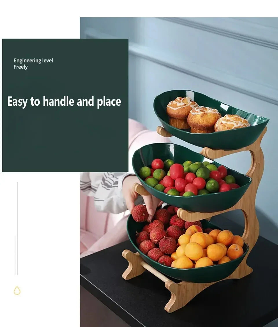 1/2/3 Tier Plate Holder Set Table Fruit Bowl Plates Table Plates Dinnerware Kitchen Candy Cake Trays Wooden Tableware Dishes