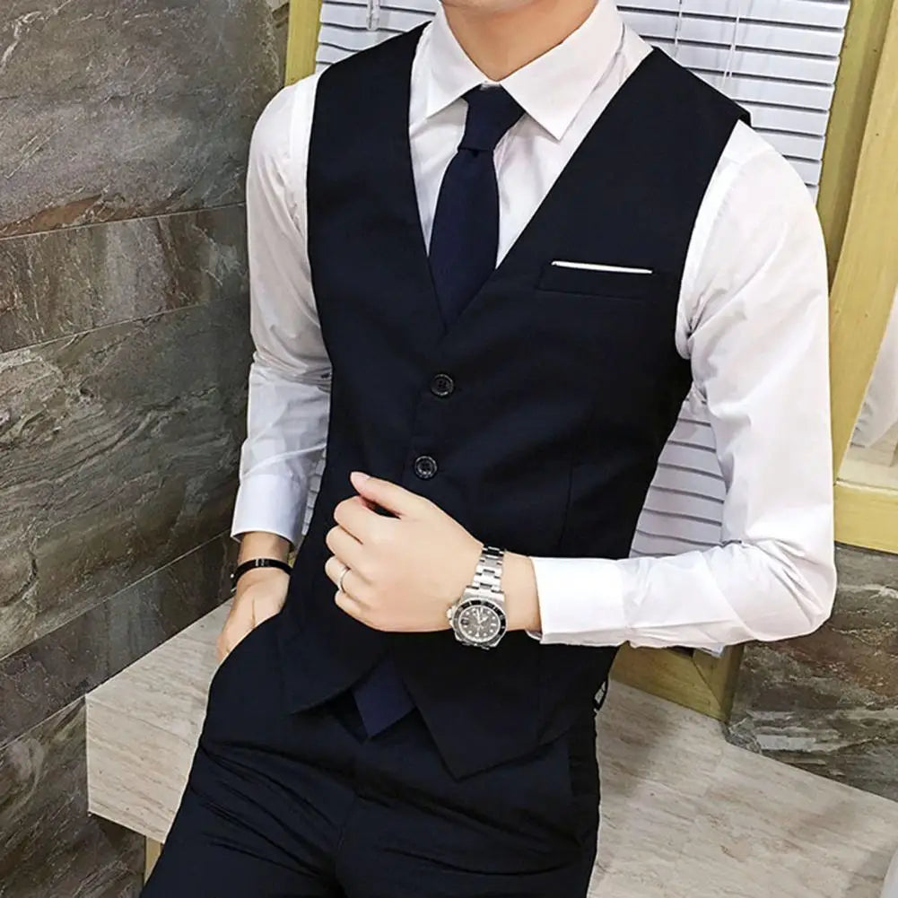 Gentleman Waistcoat Close-fitting High-quality Men's Business Vest Solid Color Wedding Waistcoat Waiter Barkeeper Waistcoat