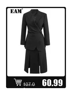 [EAM] Women Black  Cross Irregular Big Size Casual Blazer New Lapel Long Sleeve Jacket Fashion Tide Spring Autumn 2025 17A5353