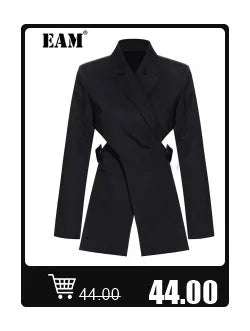 [EAM] Women Black  Cross Irregular Big Size Casual Blazer New Lapel Long Sleeve Jacket Fashion Tide Spring Autumn 2025 17A5353