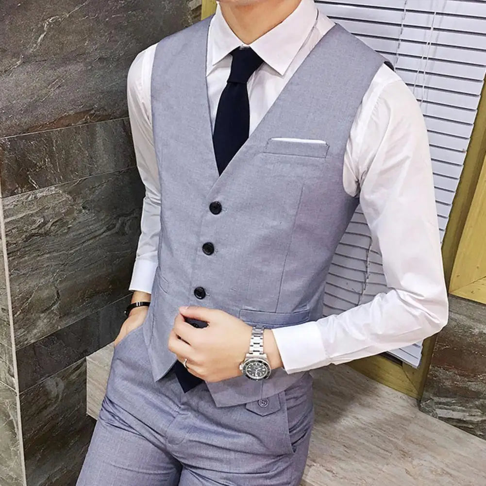 Gentleman Waistcoat Close-fitting High-quality Men's Business Vest Solid Color Wedding Waistcoat Waiter Barkeeper Waistcoat