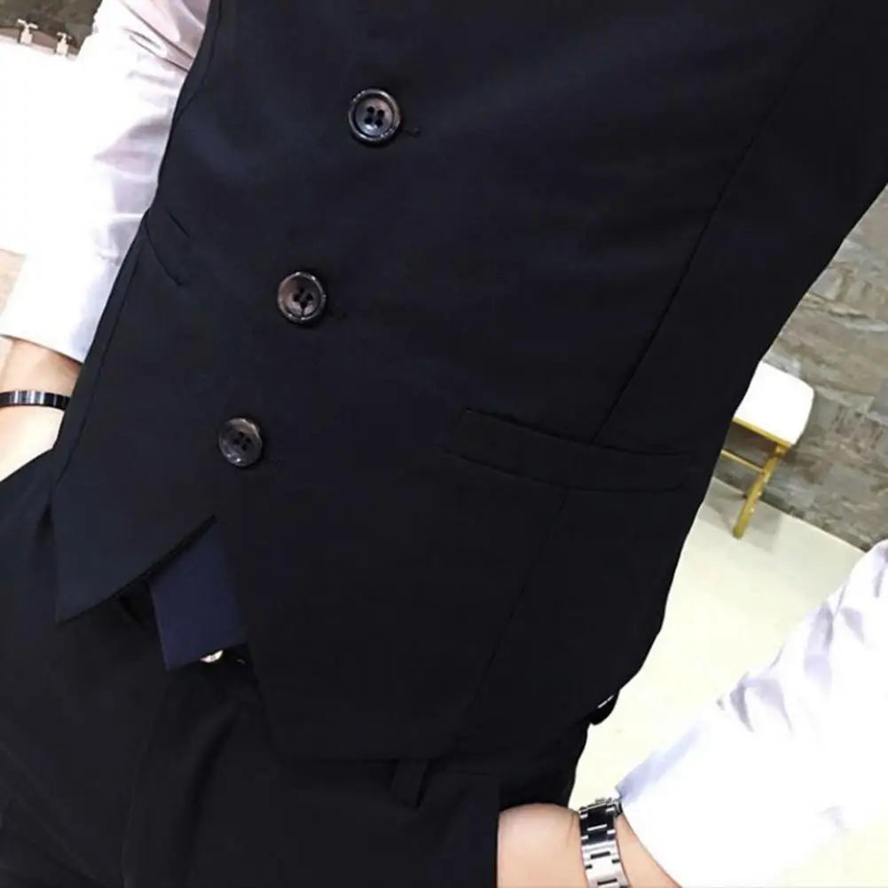 Gentleman Waistcoat Close-fitting High-quality Men's Business Vest Solid Color Wedding Waistcoat Waiter Barkeeper Waistcoat