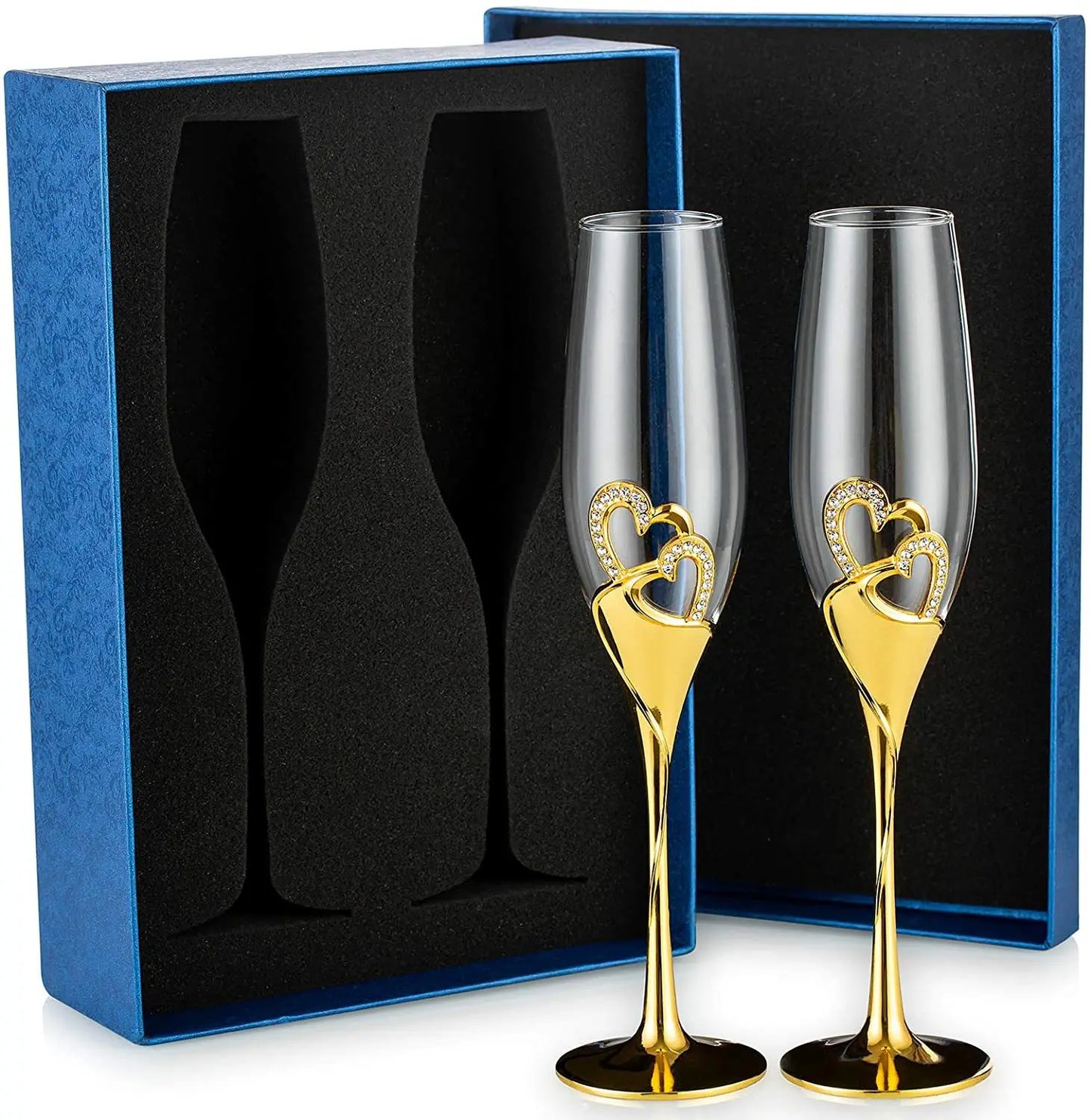 2PCs  Crystal Goblet Wedding Wholesale  Couple Cups Goblet Sparkling Wine Glass Simple Heart-Shaped Champagne Glass