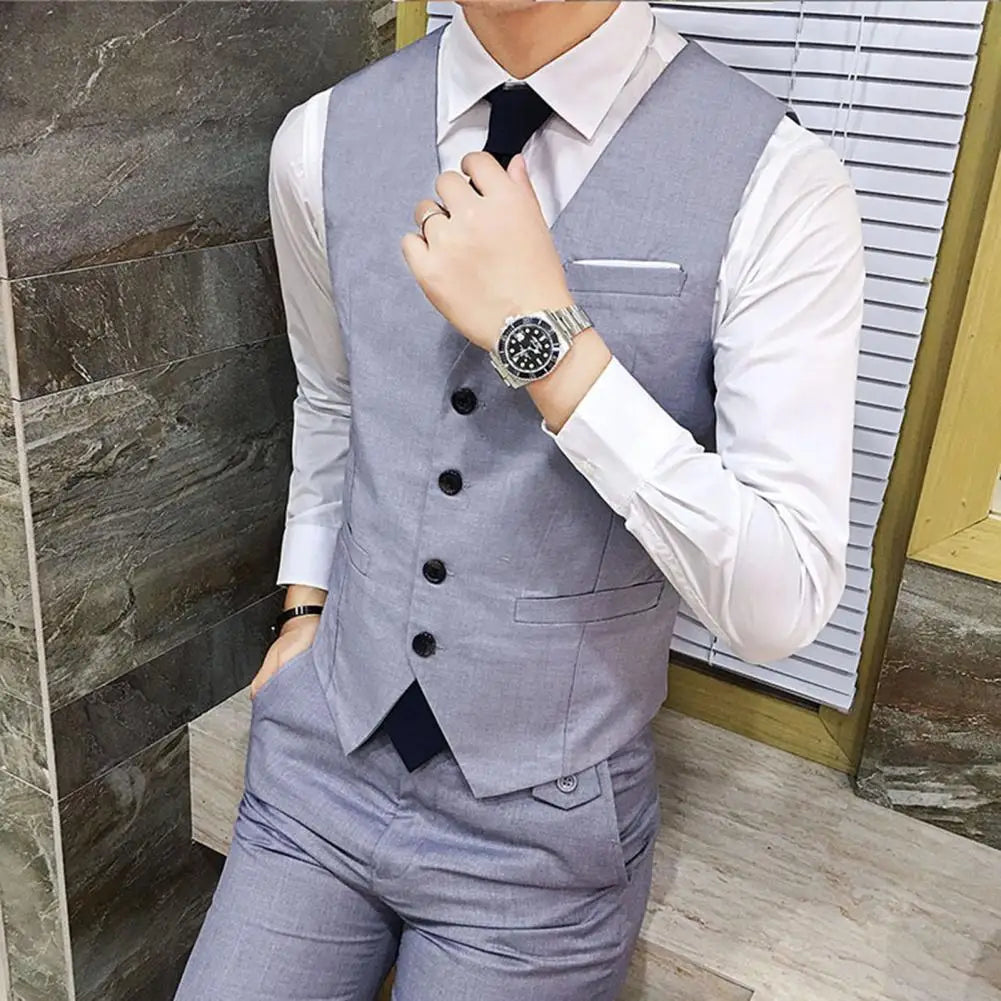 Gentleman Waistcoat Close-fitting High-quality Men's Business Vest Solid Color Wedding Waistcoat Waiter Barkeeper Waistcoat