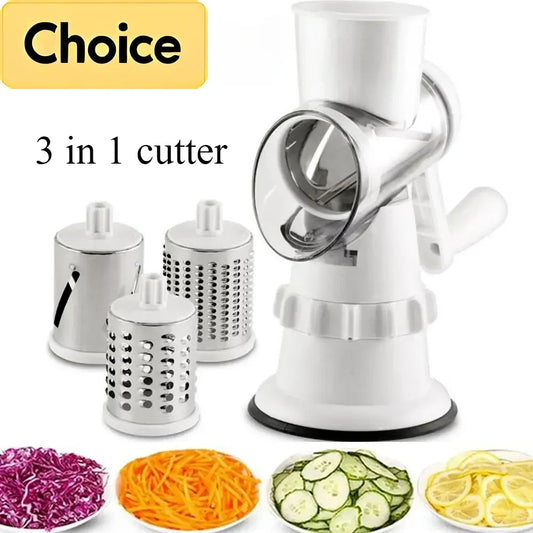 3 in1 Vegetable Slicer Chopper Grater Manual Kitchen Tools，For Cucumber Carrot Cutter Garlic Round Mandolin Shredder Potato Home