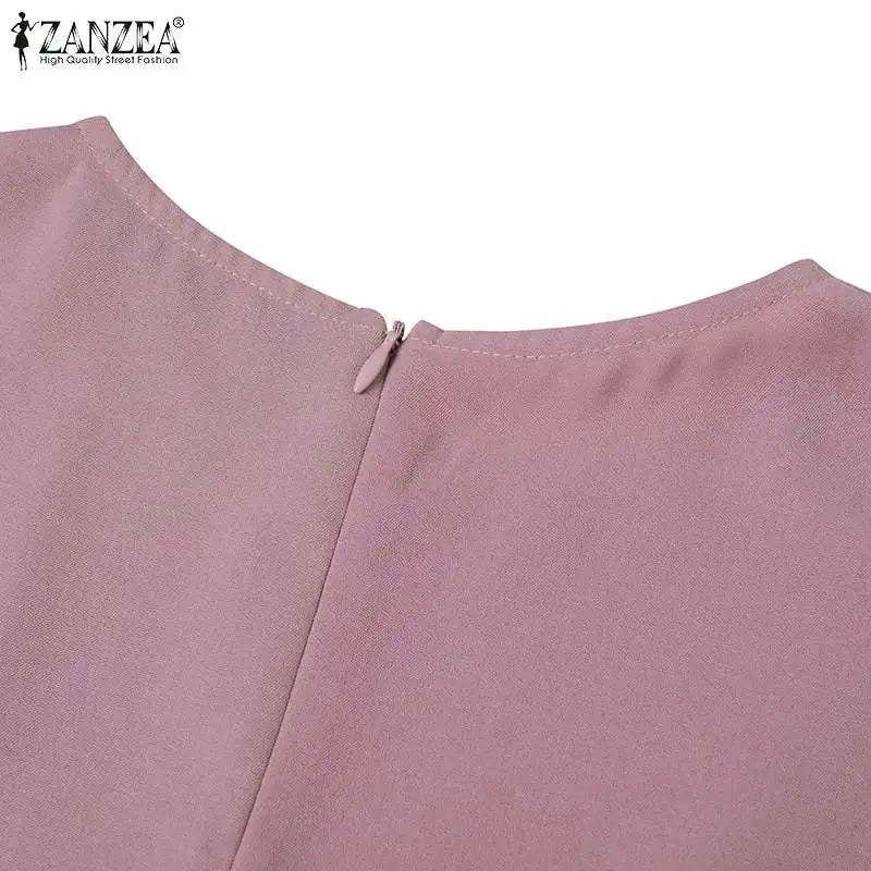 ZANZEA Summer Women Half Sleeved Party Sundress Elegant Office OL Dress Fashion Holiday Work Vestidos Solid Knee Length Robe