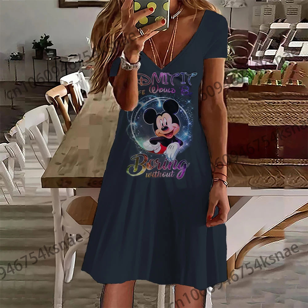 Disney   V Neck Streetwear Women Dress Plus Size Dresses for Women 4xl 5xl 6xl Women's Summer Dress Woman 2022 Skirt Playa Party