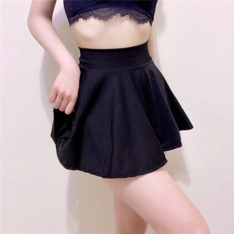 Lady Mini Skirts Outdoor Sexy Sweet Harajuku Girls Dance Short Skirt Street Wear High Waist Big Hem Flared Pleated Women Skirts