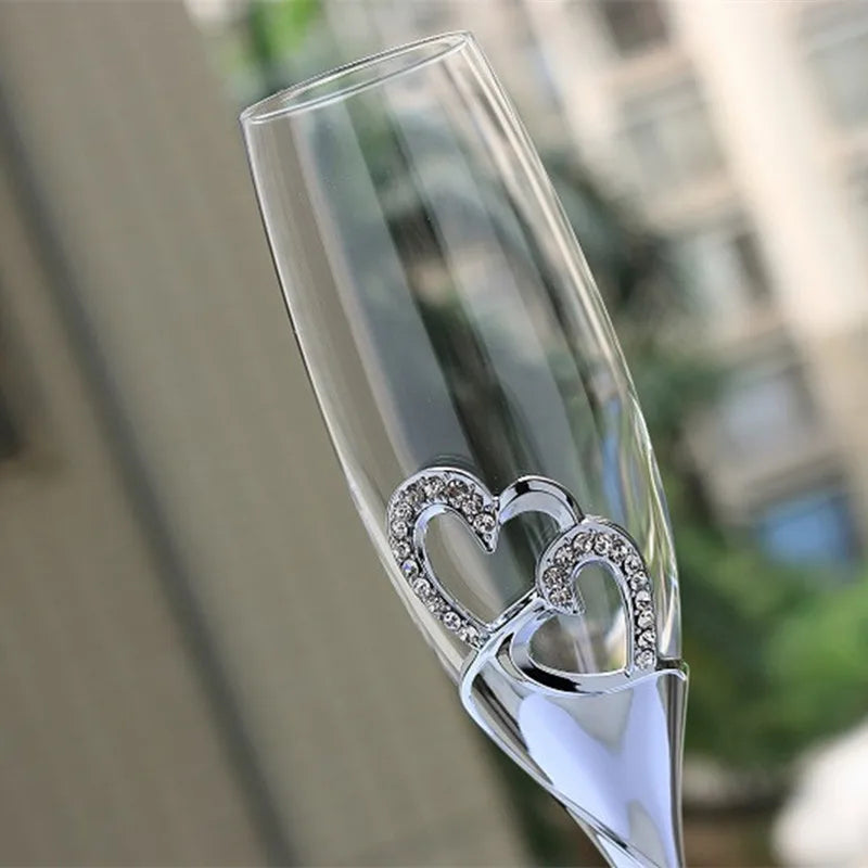 2PCs  Crystal Goblet Wedding Wholesale  Couple Cups Goblet Sparkling Wine Glass Simple Heart-Shaped Champagne Glass