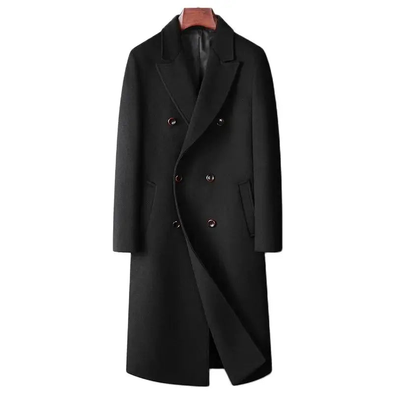 Autumn Winter Men's Wool Blends Coats Fashion Double Breasted Smart Casual Long Woolen Trench Men Trun Down Collar Outerwear