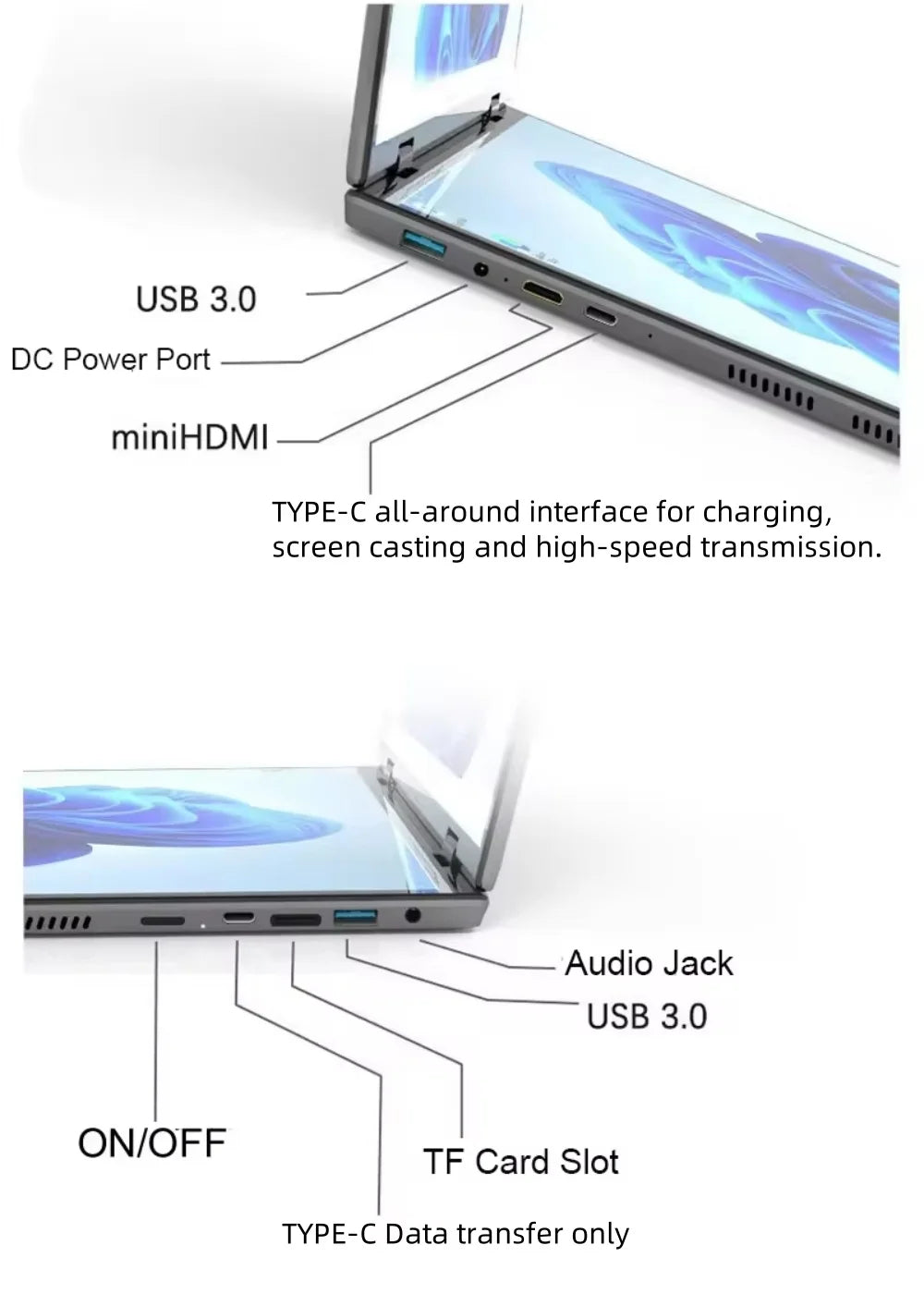 2024 New Dual Display Business Laptop Dual 14 inch Touch 2in1 Intel N100 12th DDR4 16GB 32GB Double Full Touch Screen Laptop