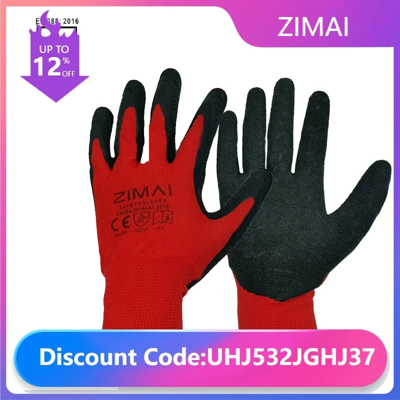 12 Pairs Work Gloves Crinkle Latex Coated Gloves Lightweight Fine Grip Ideal for Light Duty Work Garden Mechanism Construction