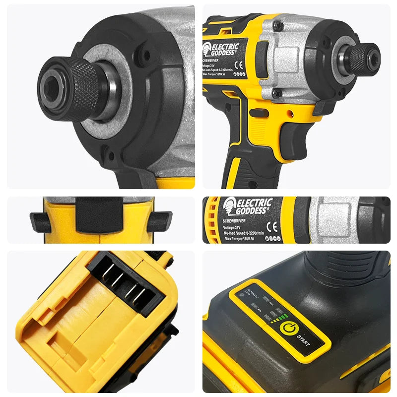 Electric Goddess Brushless Motor Driver Electric Screwdriver 180N.M Cordless Impact Drill For Dewalt 20V Battery Power Tool ﻿