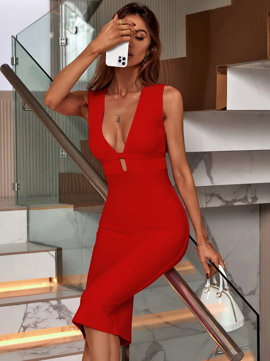 Red Bandage Dress Women Maxi Party Dress Bodycon Elegant Draped Sexy  Evening Birthday Club Outfits Summer 2024