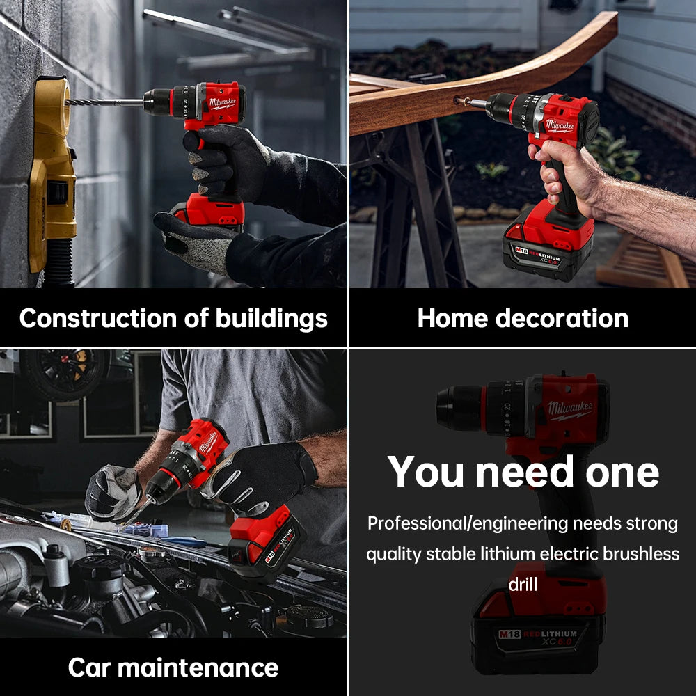 Milwaukee M18 Electric Drill 150 N.m Brushless Cordless Impact Drill Of Decoration Team Uses 18v Milwaukee Battery Power Tools