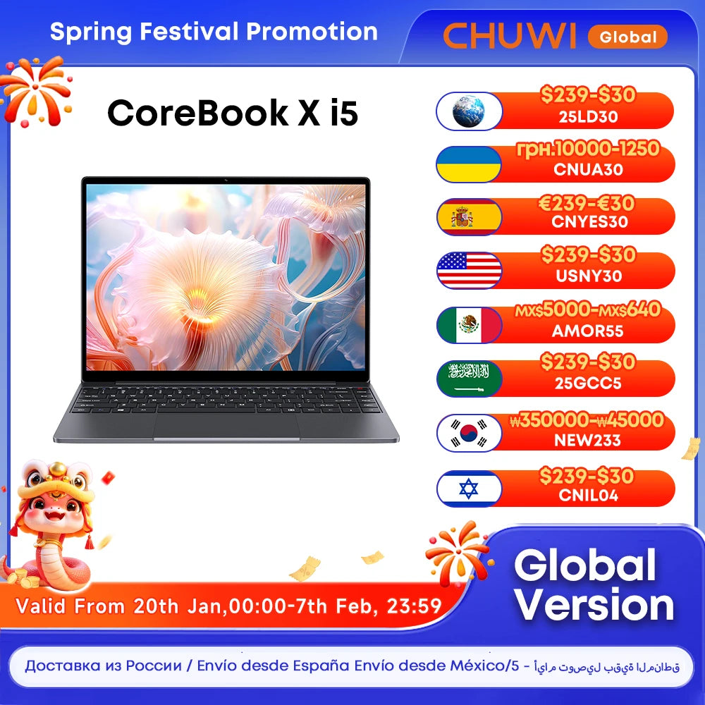 CHUWI CoreBook X Intel Core i5 12450H Gaming Laptop 14 inch 2160x1440 Resolution 16GB RAM 512GB SSD WiFi6 Windows 11 Computer PC