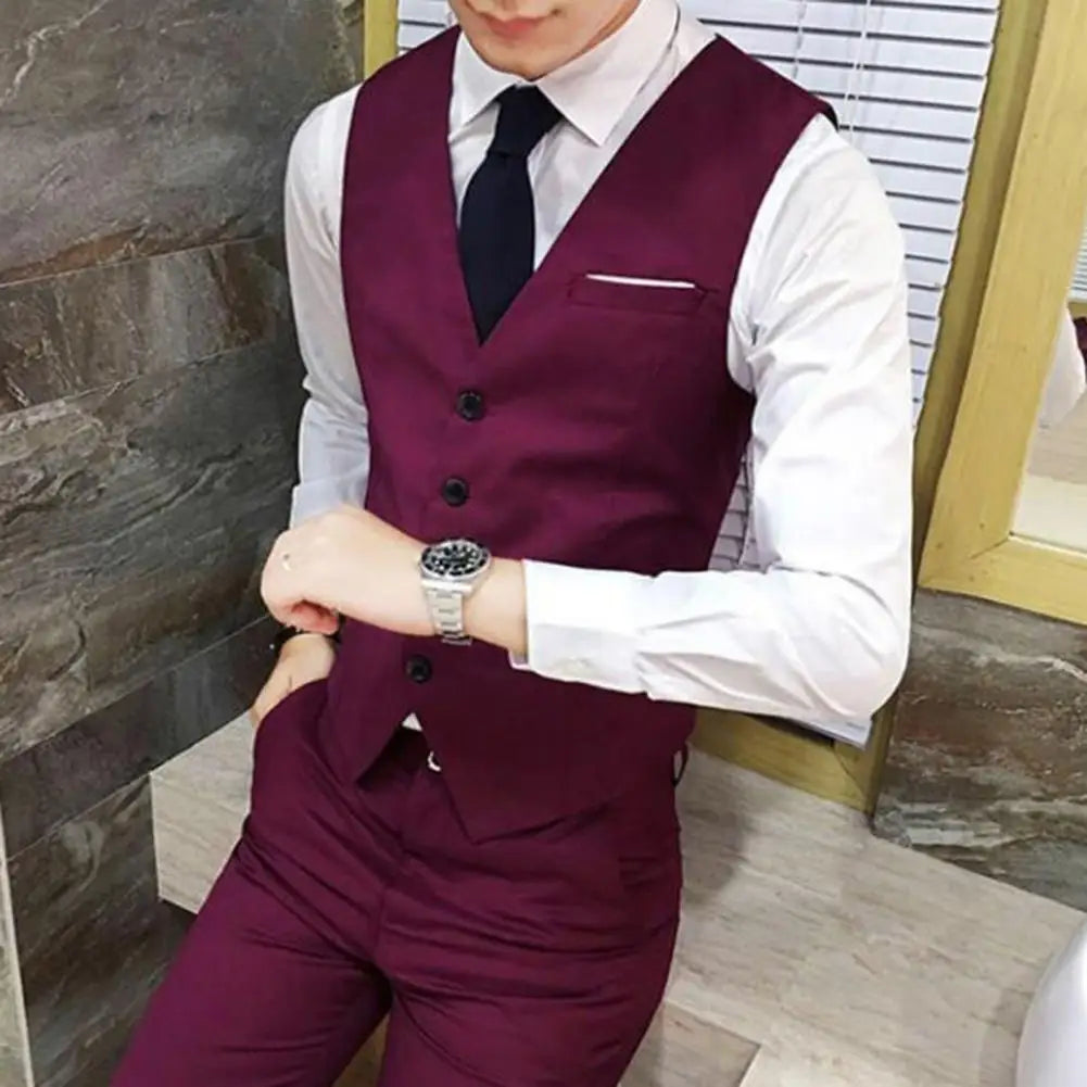 Gentleman Waistcoat Close-fitting High-quality Men's Business Vest Solid Color Wedding Waistcoat Waiter Barkeeper Waistcoat