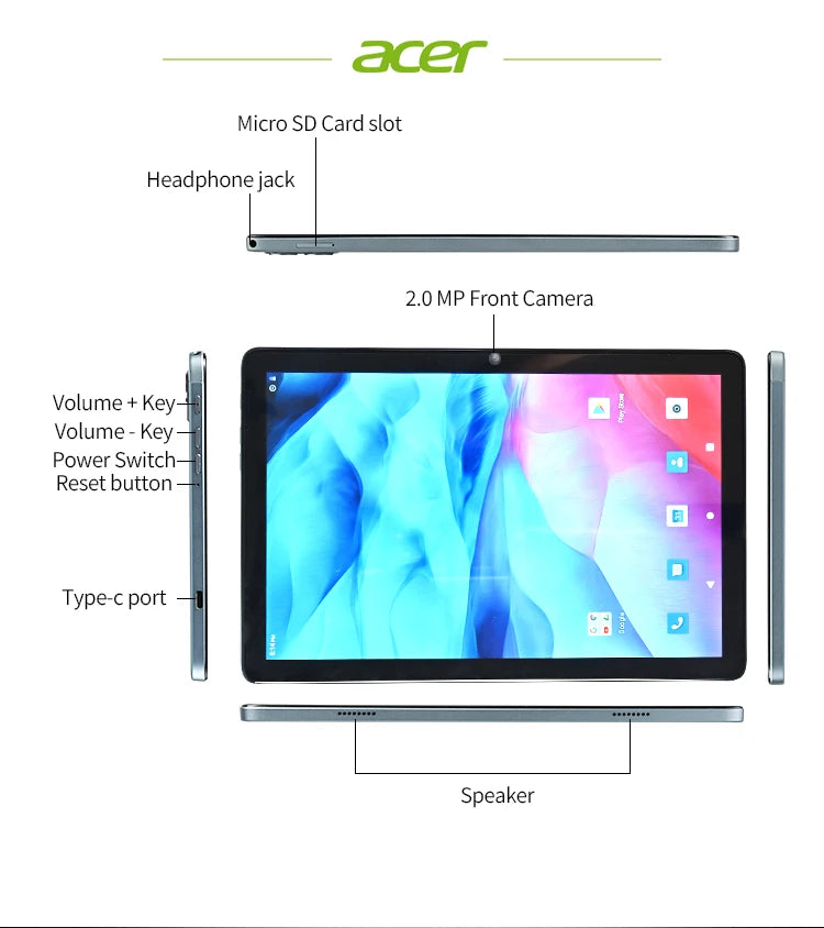 Acer Global Version Original Pad 10.4inch Dual SIM WIFI HD 2K IPS Screen 6+128GB 6000mAH Tablet PC with Keyboards